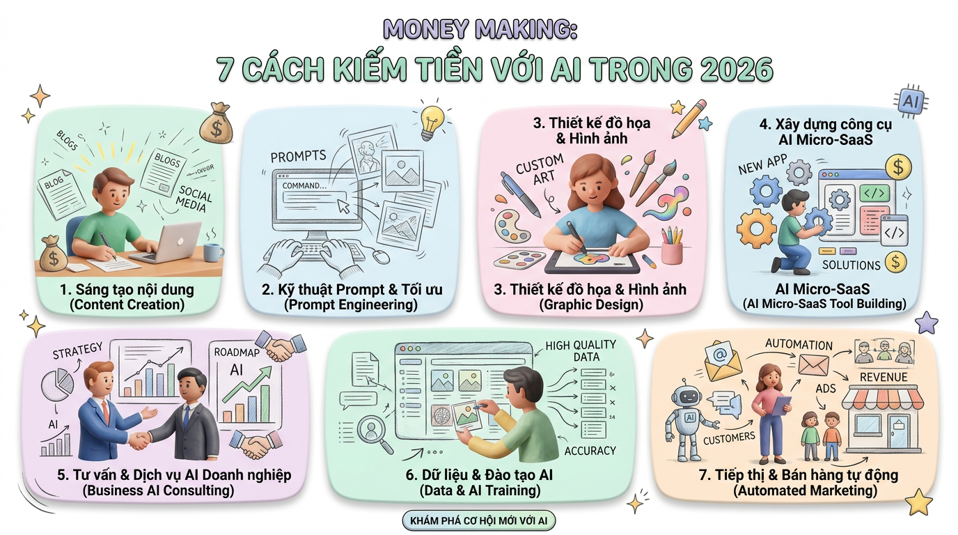 7 Cách Kiếm Tiền Với AI Trong 2026