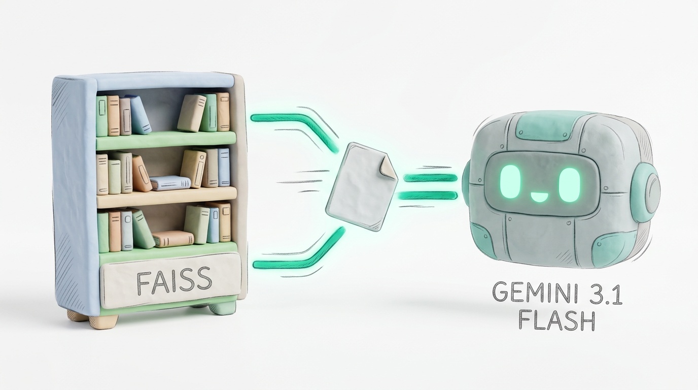 Sơ đồ cấu trúc RAG với FAISS và Gemini 3.1