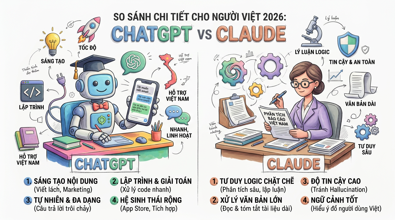 ChatGPT vs Claude: So Sánh Chi Tiết Cho Người Việt 2026