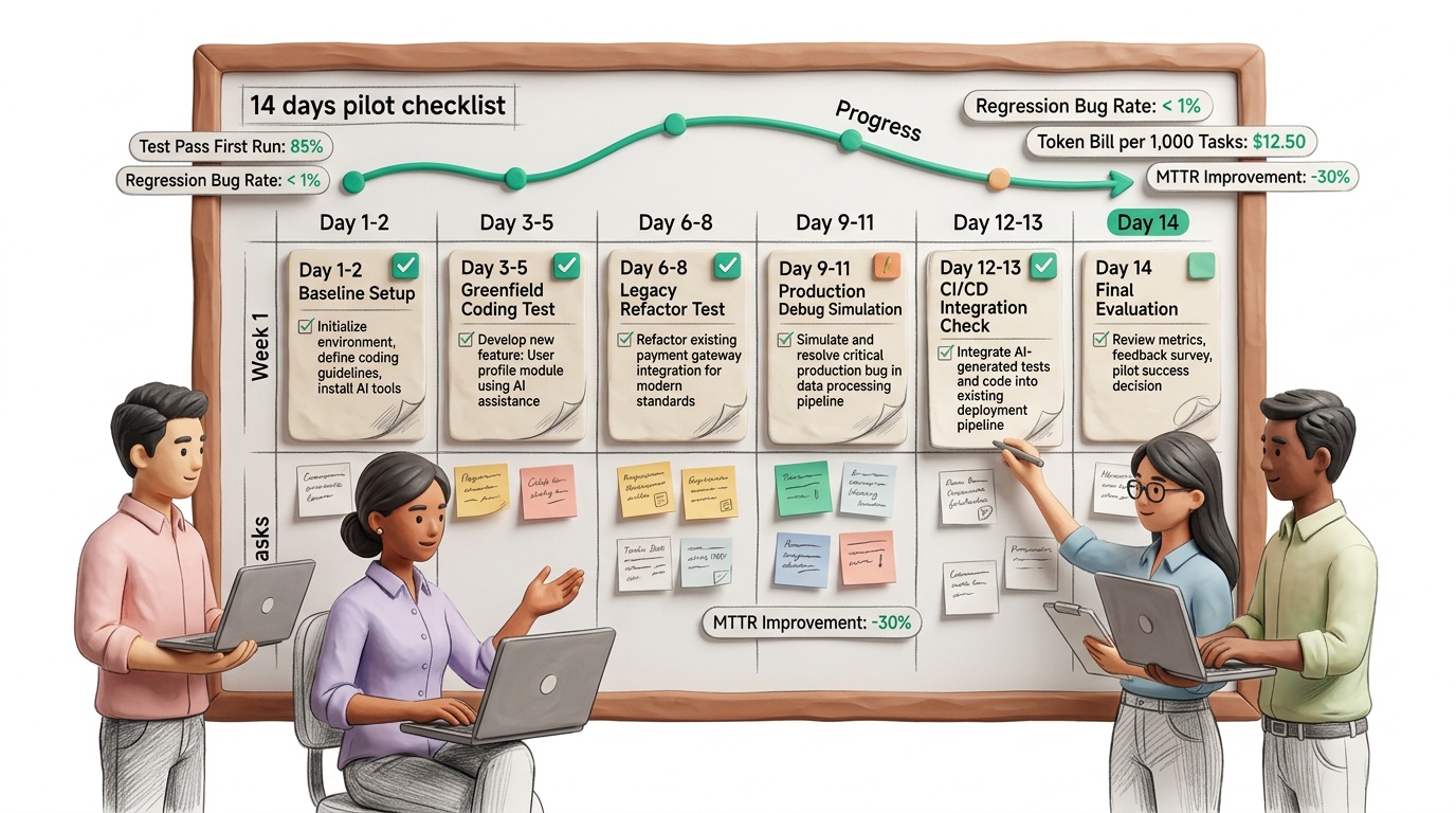 Checklist pilot 14 ngày AI coding cho team dev Việt