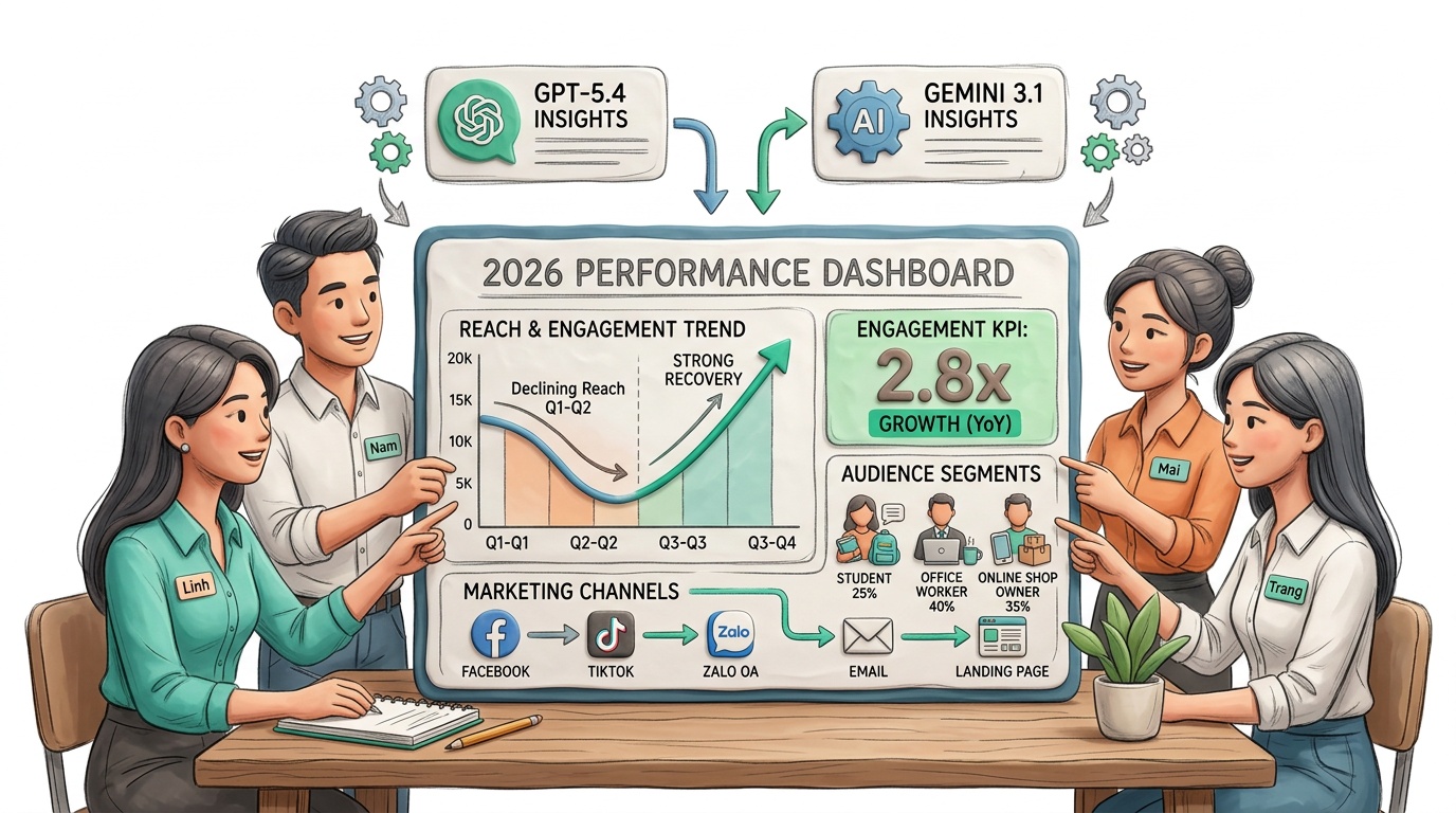 GPT-5.4 + Gemini 3.1 Marketing Việt 2026: Tăng Engagement 2.8x