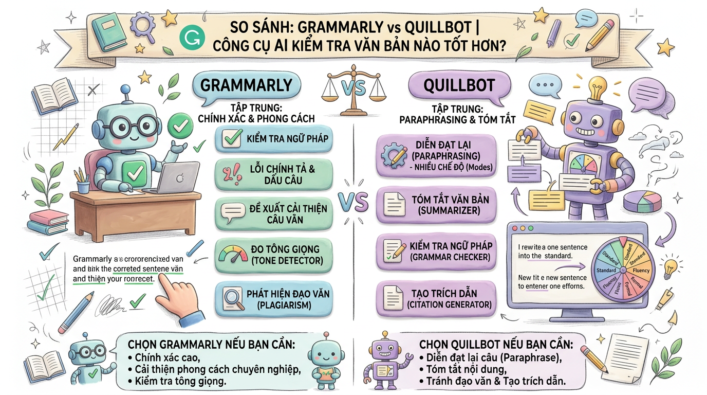 Grammarly vs QuillBot: Công Cụ AI Kiểm Tra Văn Bản Nào Tốt Hơn?