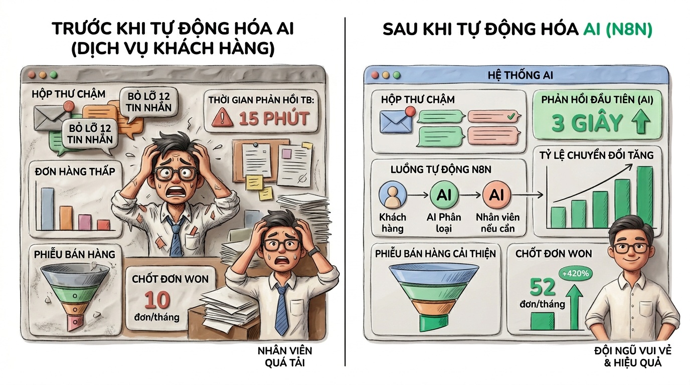 Dashboard KPI CSKH AI trước và sau triển khai