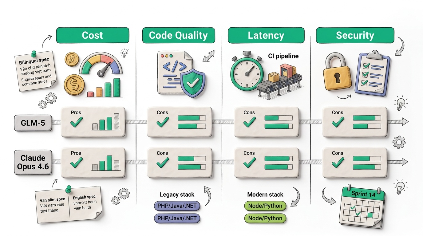 So sánh chi phí, chất lượng, latency, bảo mật giữa GLM-5 và Claude Opus 4.6