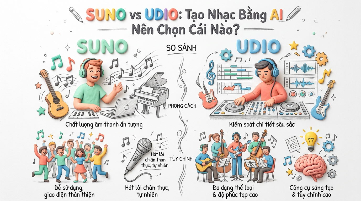 Suno vs Udio: Tạo Nhạc Bằng AI — Nên Chọn Cái Nào?